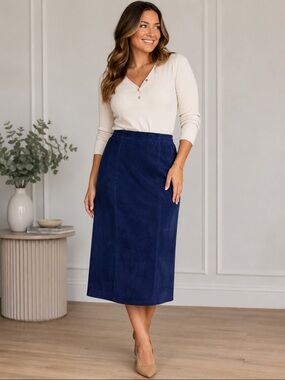 Danier Navy Blue Suede Pencil Skirt